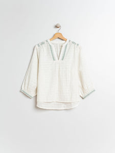 Indi & Cold Embroidered contrast detail blouse Ecru