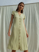 Load image into Gallery viewer, Indi &amp; Cold Beth geometric crinkle button through dress Wasabi
