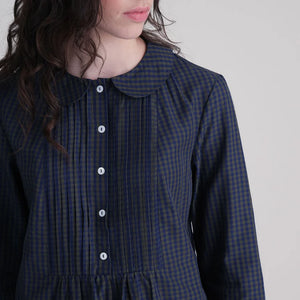 Bibico Adrianne Check pleated blouse Blue Green