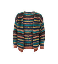 Load image into Gallery viewer, Black Colour Tanita striped mohair cardigan in Multicolour and Rose Gold lurex
